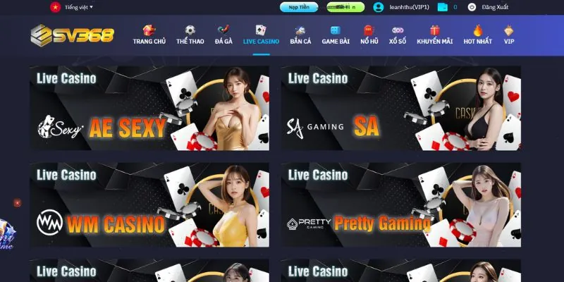 Sảnh Casino SV368 đa dạng